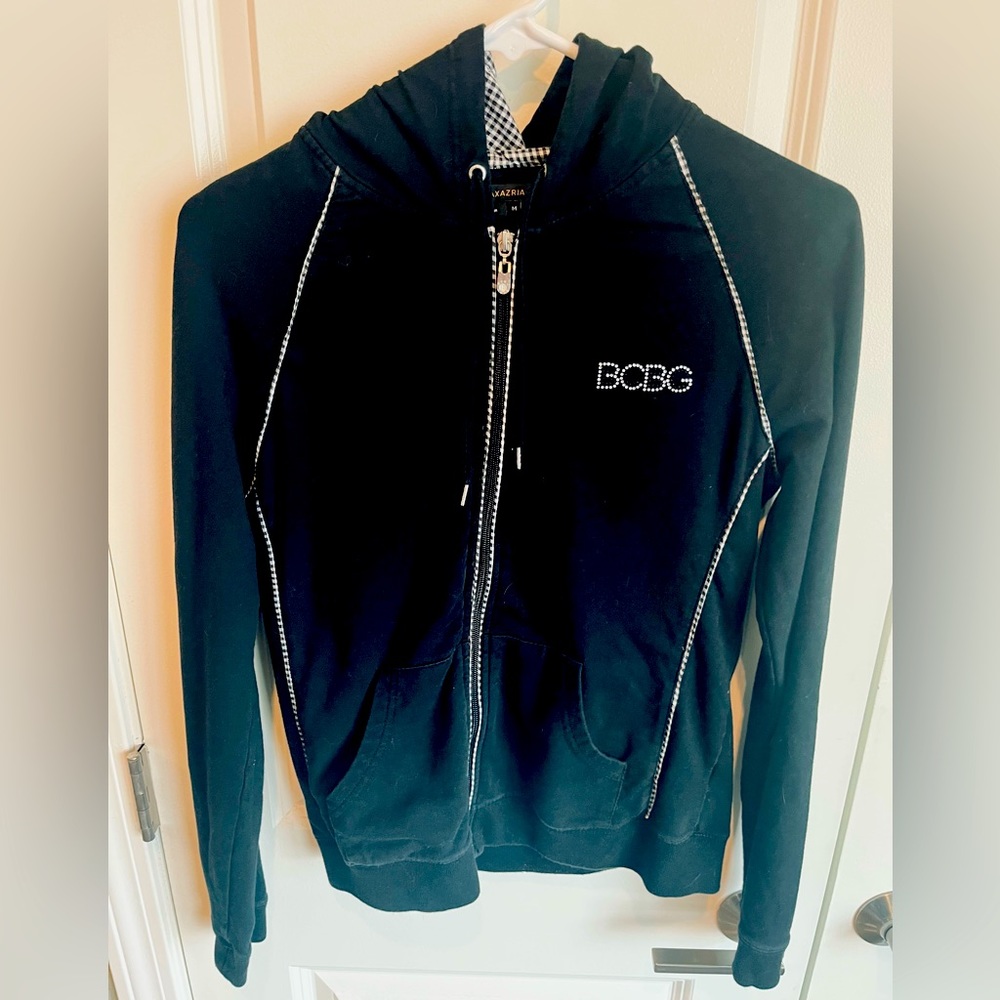 BCBG Maxazria Zipped Hoodie Sweatshirt with Rhinestones / Bling